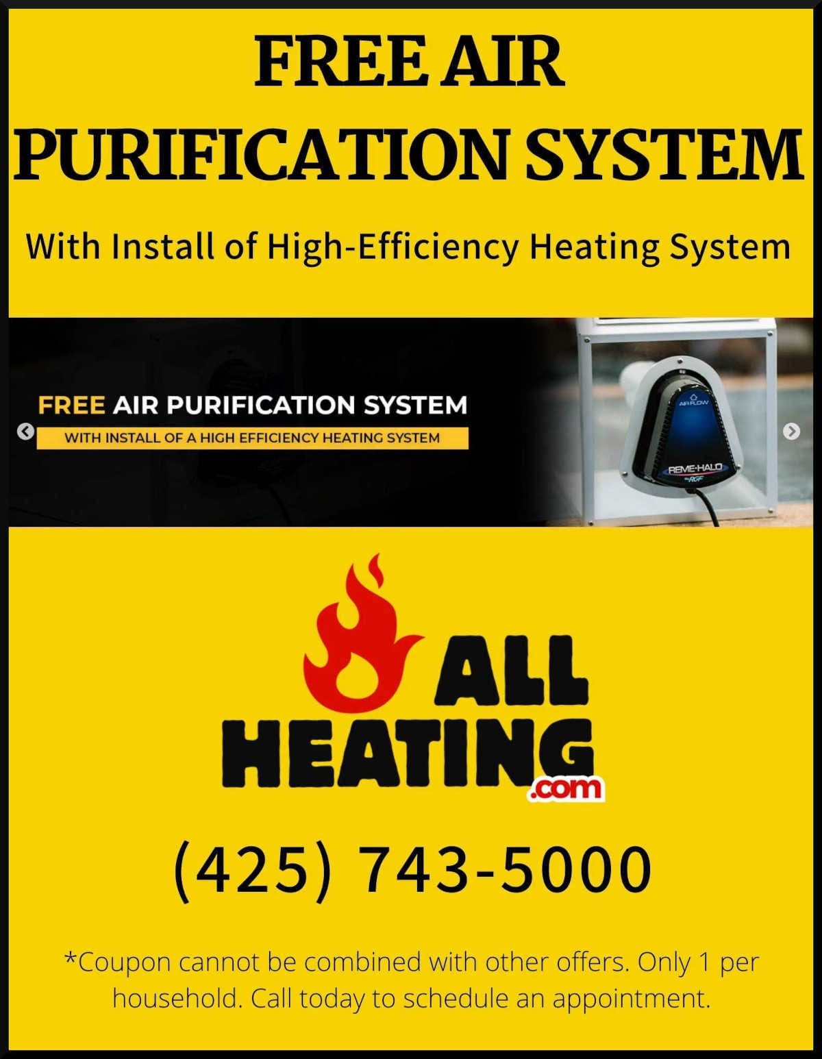 Free air purification system coupon All Heating Snohomish, Washington